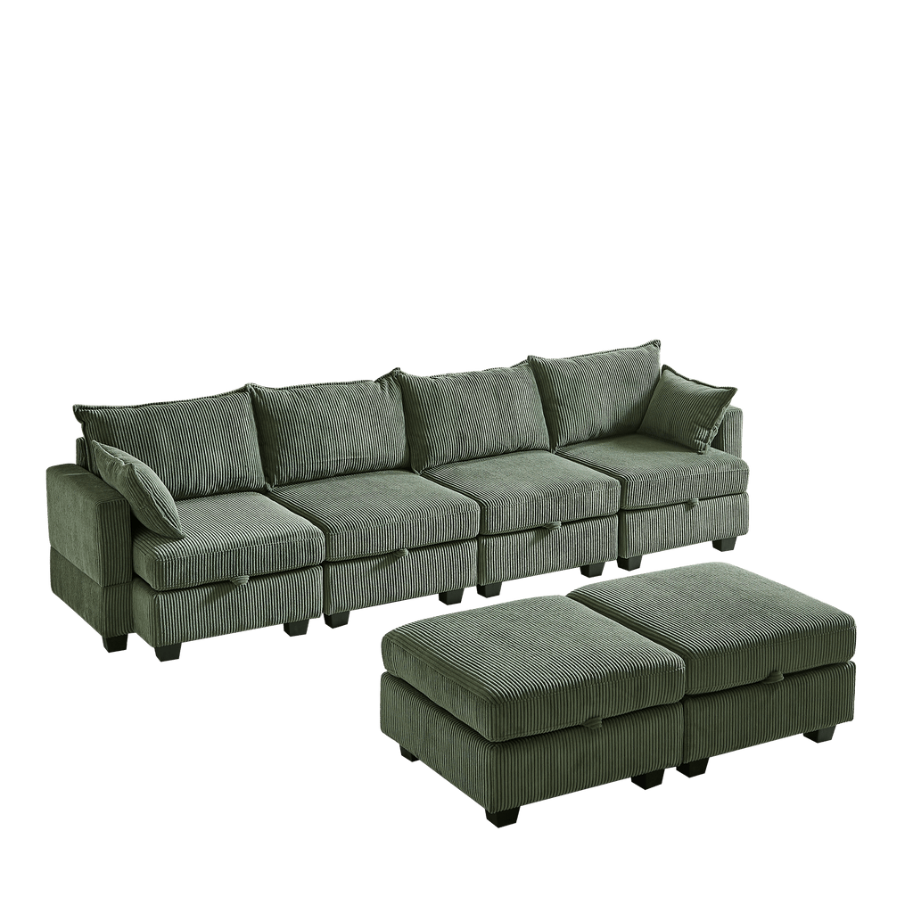 113.5'' Modular Sectiona Corduroy Sofa, Sectional Couches for Living Room U Shaped Sectional Couch with Storage Ottoman, 6 Seats Convertible Sectionals with Chaise - Comfortable Living Decor
