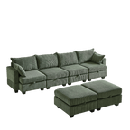113.5'' Modular Sectiona Corduroy Sofa, Sectional Couches for Living Room U Shaped Sectional Couch with Storage Ottoman, 6 Seats Convertible Sectionals with Chaise - Comfortable Living Decor