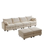 113.5'' Modular Sectiona Corduroy Sofa, Sectional Couches for Living Room U Shaped Sectional Couch with Storage Ottoman, 6 Seats Convertible Sectionals with Chaise - Comfortable Living Decor