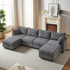 113.5'' Modular Sectiona Corduroy Sofa, Sectional Couches for Living Room U Shaped Sectional Couch with Storage Ottoman, 6 Seats Convertible Sectionals with Chaise - Comfortable Living Decor