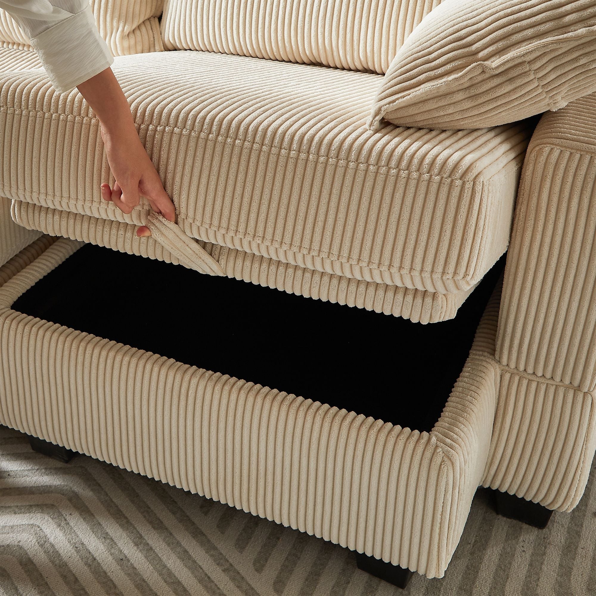 113.5'' Modular Sectiona Corduroy Sofa, Sectional Couches for Living Room U Shaped Sectional Couch with Storage Ottoman, 6 Seats Convertible Sectionals with Chaise - Comfortable Living Decor