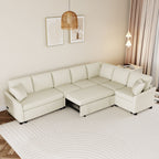124.8"L - shaped Sofa Convertible Sofa Bed Pull Out Sofa Sleeper with Two Back Pillows, Two USB Ports and Two Power Sockets for Living Room - Comfortable Living Decor