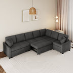 124.8"L - shaped Sofa Convertible Sofa Bed Pull Out Sofa Sleeper with Two Back Pillows, Two USB Ports and Two Power Sockets for Living Room - Comfortable Living Decor