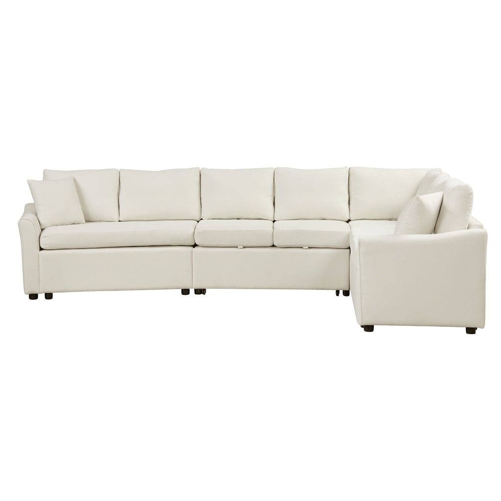 124.8"L - shaped Sofa Convertible Sofa Bed Pull Out Sofa Sleeper with Two Back Pillows, Two USB Ports and Two Power Sockets for Living Room - Comfortable Living Decor