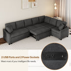 124.8"L - shaped Sofa Convertible Sofa Bed Pull Out Sofa Sleeper with Two Back Pillows, Two USB Ports and Two Power Sockets for Living Room - Comfortable Living Decor