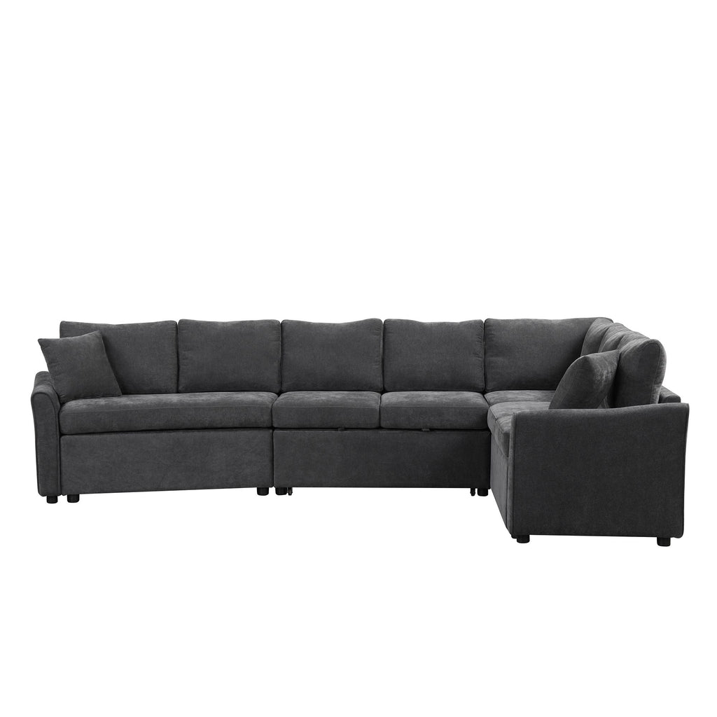 124.8"L - shaped Sofa Convertible Sofa Bed Pull Out Sofa Sleeper with Two Back Pillows, Two USB Ports and Two Power Sockets for Living Room - Comfortable Living Decor
