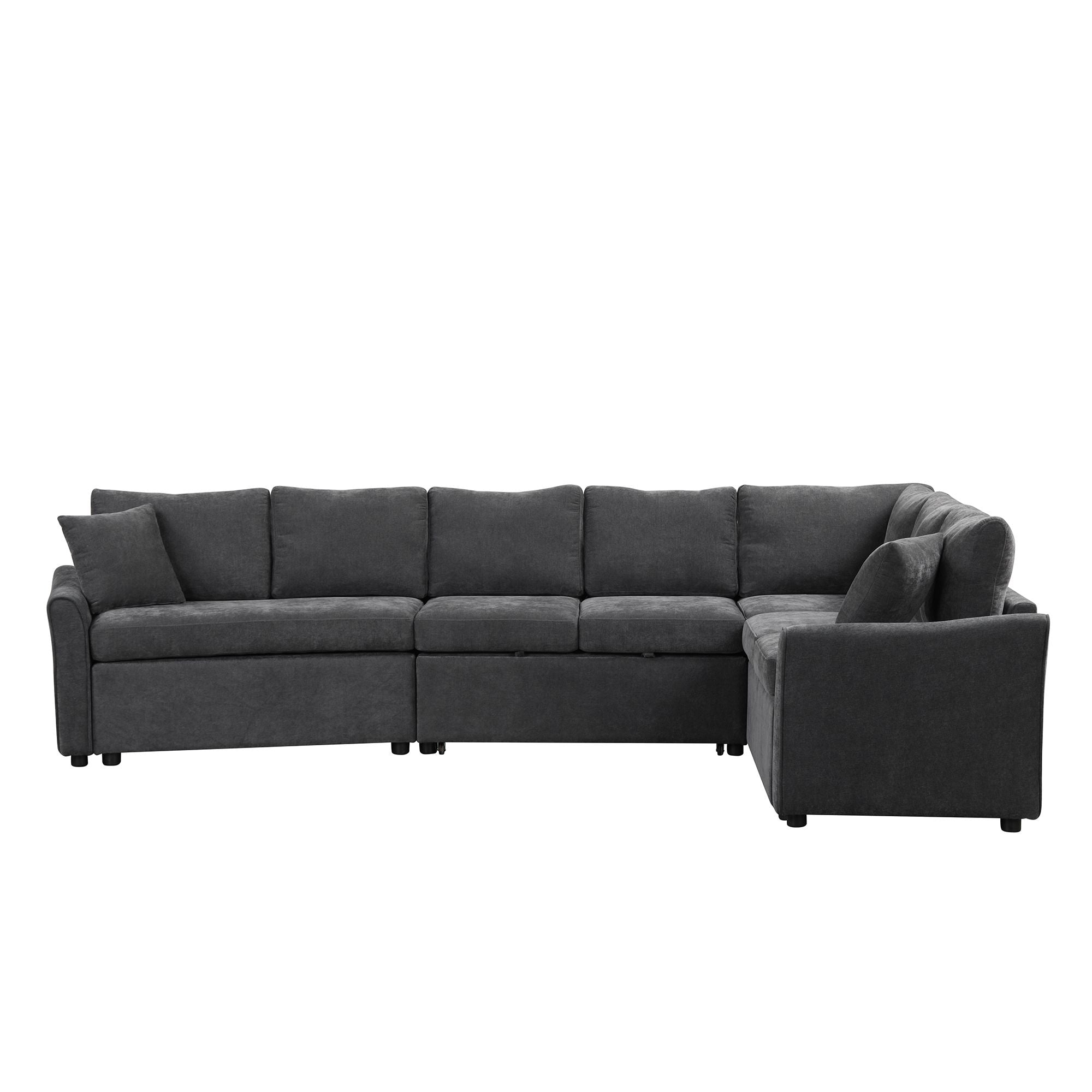 124.8"L - shaped Sofa Convertible Sofa Bed Pull Out Sofa Sleeper with Two Back Pillows, Two USB Ports and Two Power Sockets for Living Room - Comfortable Living Decor
