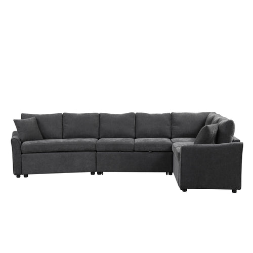 124.8"L - shaped Sofa Convertible Sofa Bed Pull Out Sofa Sleeper with Two Back Pillows, Two USB Ports and Two Power Sockets for Living Room - Comfortable Living Decor