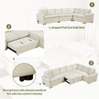 124.8"L - shaped Sofa Convertible Sofa Bed Pull Out Sofa Sleeper with Two Back Pillows, Two USB Ports and Two Power Sockets for Living Room - Comfortable Living Decor