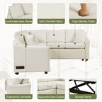 124.8"L - shaped Sofa Convertible Sofa Bed Pull Out Sofa Sleeper with Two Back Pillows, Two USB Ports and Two Power Sockets for Living Room - Comfortable Living Decor