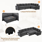 124.8"L - shaped Sofa Convertible Sofa Bed Pull Out Sofa Sleeper with Two Back Pillows, Two USB Ports and Two Power Sockets for Living Room - Comfortable Living Decor