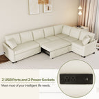 124.8"L - shaped Sofa Convertible Sofa Bed Pull Out Sofa Sleeper with Two Back Pillows, Two USB Ports and Two Power Sockets for Living Room - Comfortable Living Decor