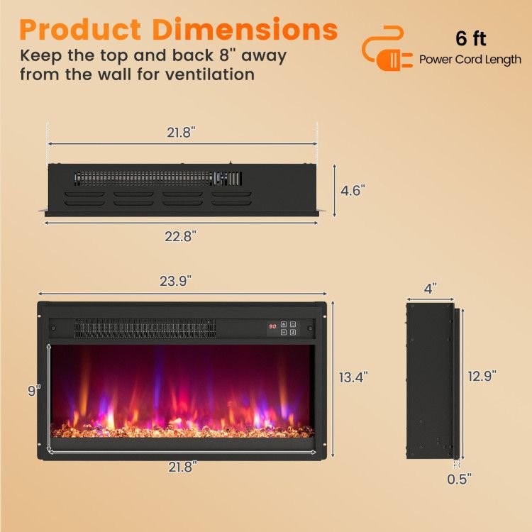 1500W Electric Fireplace Insert - 18/23/26 Inch with Remote Control - Comfortable Living Decor