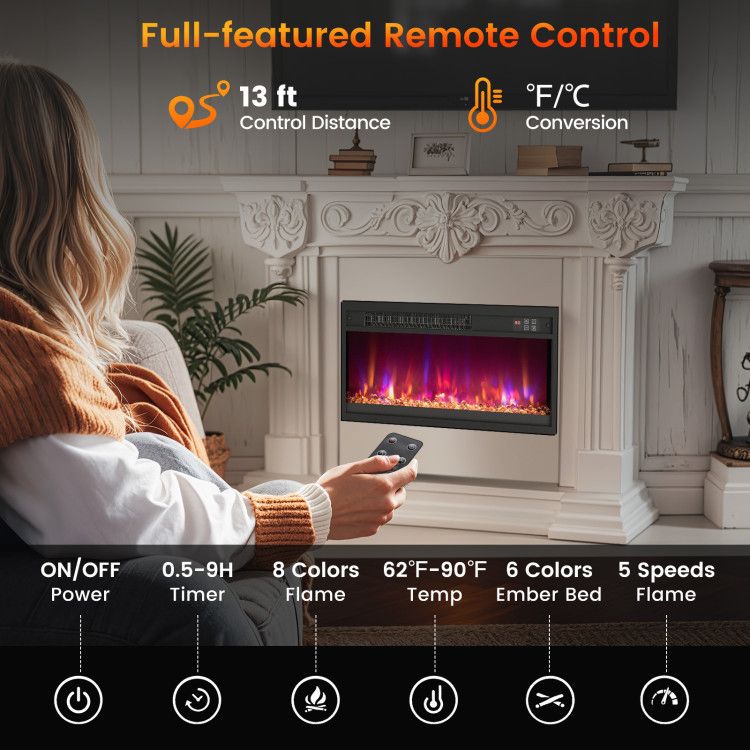 1500W Electric Fireplace Insert - 18/23/26 Inch with Remote Control - Comfortable Living Decor