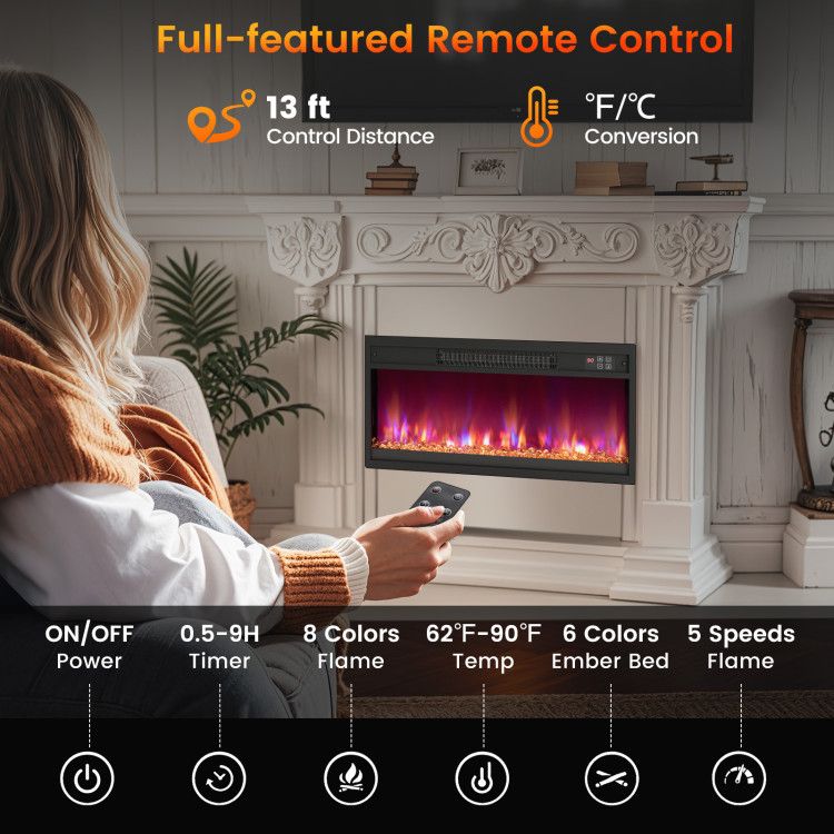 1500W Electric Fireplace Insert - 18/23/26 Inch with Remote Control - Comfortable Living Decor