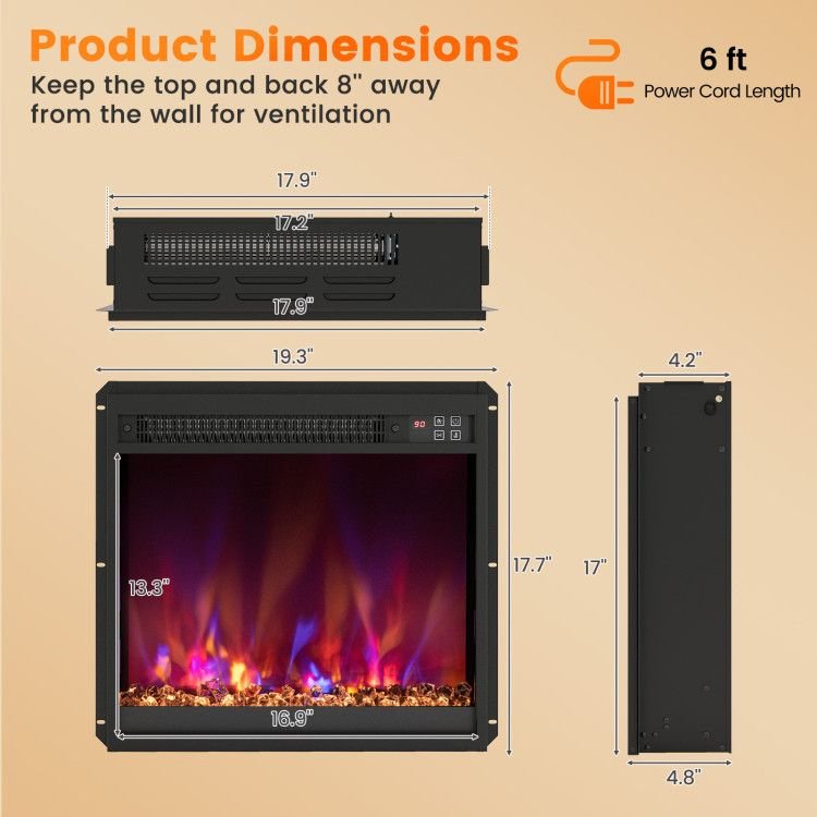 1500W Electric Fireplace Insert - 18/23/26 Inch with Remote Control - Comfortable Living Decor