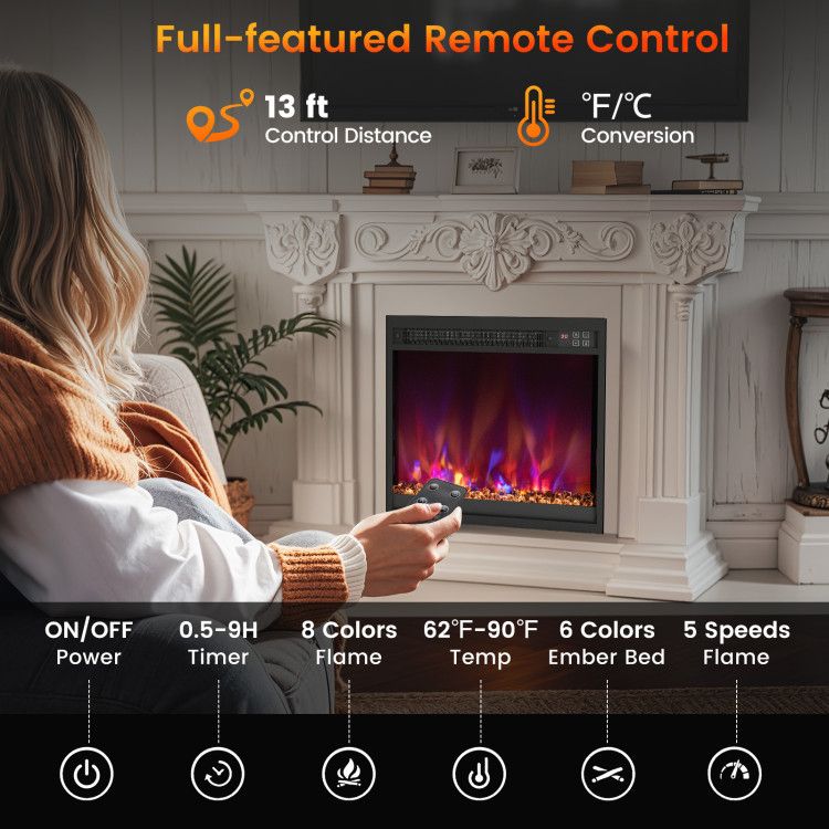 1500W Electric Fireplace Insert - 18/23/26 Inch with Remote Control - Comfortable Living Decor