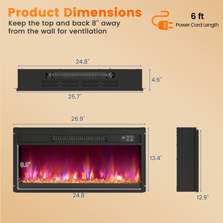 1500W Electric Fireplace Insert - 18/23/26 Inch with Remote Control - Comfortable Living Decor