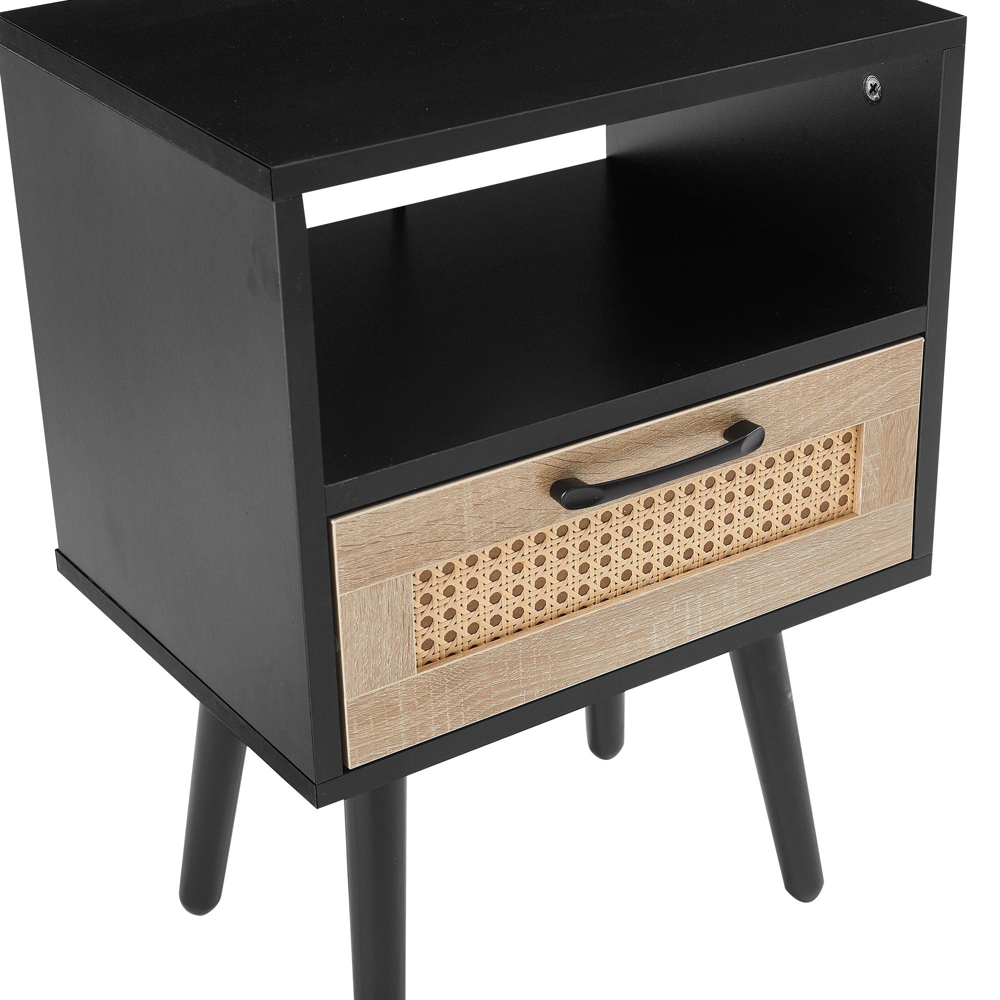 15.75" Rattan End table with drawer and solid wood legs, Modern nightstand, side table for living room, bedroom - Comfortable Living Decor