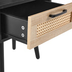 15.75" Rattan End table with drawer and solid wood legs, Modern nightstand, side table for living room, bedroom - Comfortable Living Decor