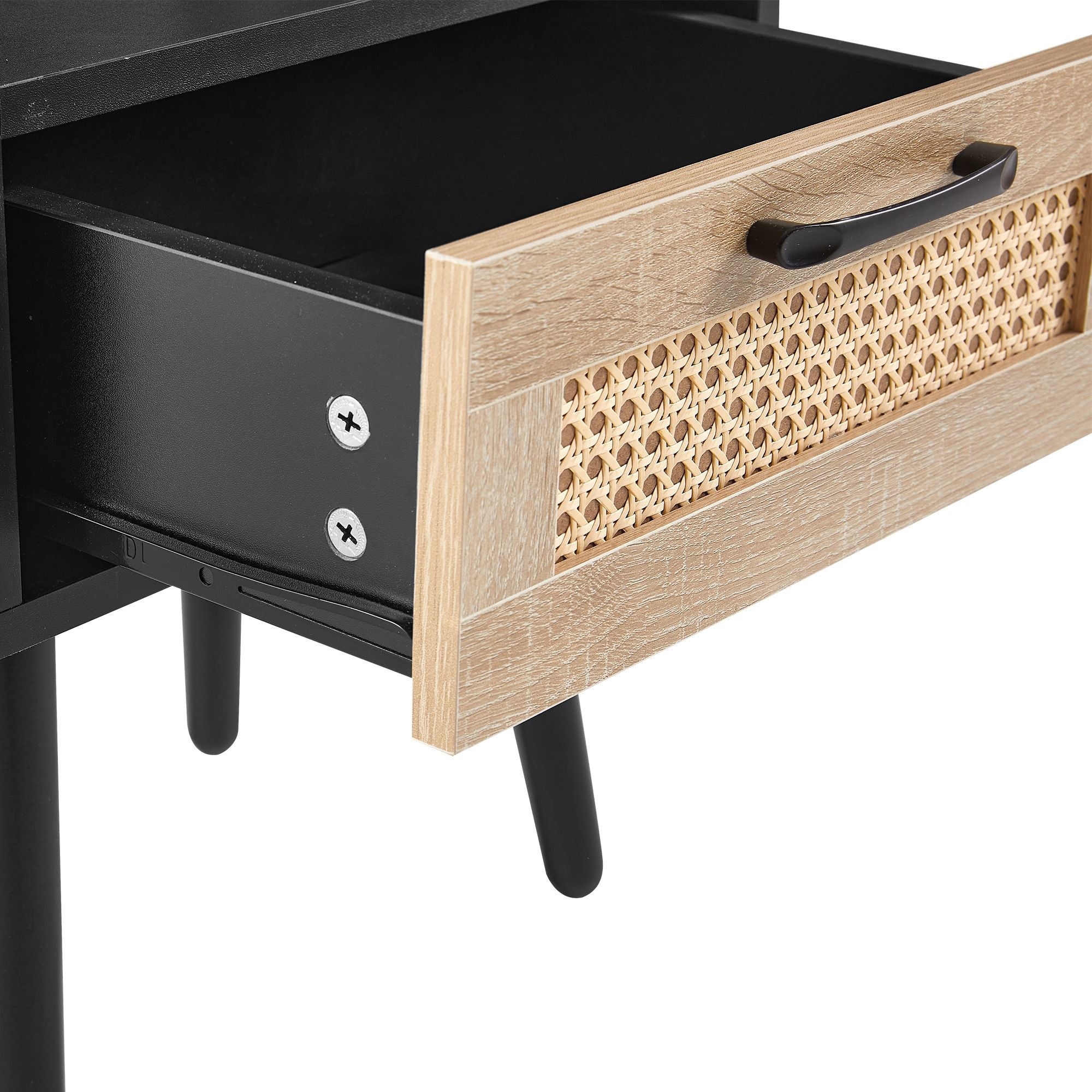 15.75" Rattan End table with drawer and solid wood legs, Modern nightstand, side table for living room, bedroom - Comfortable Living Decor