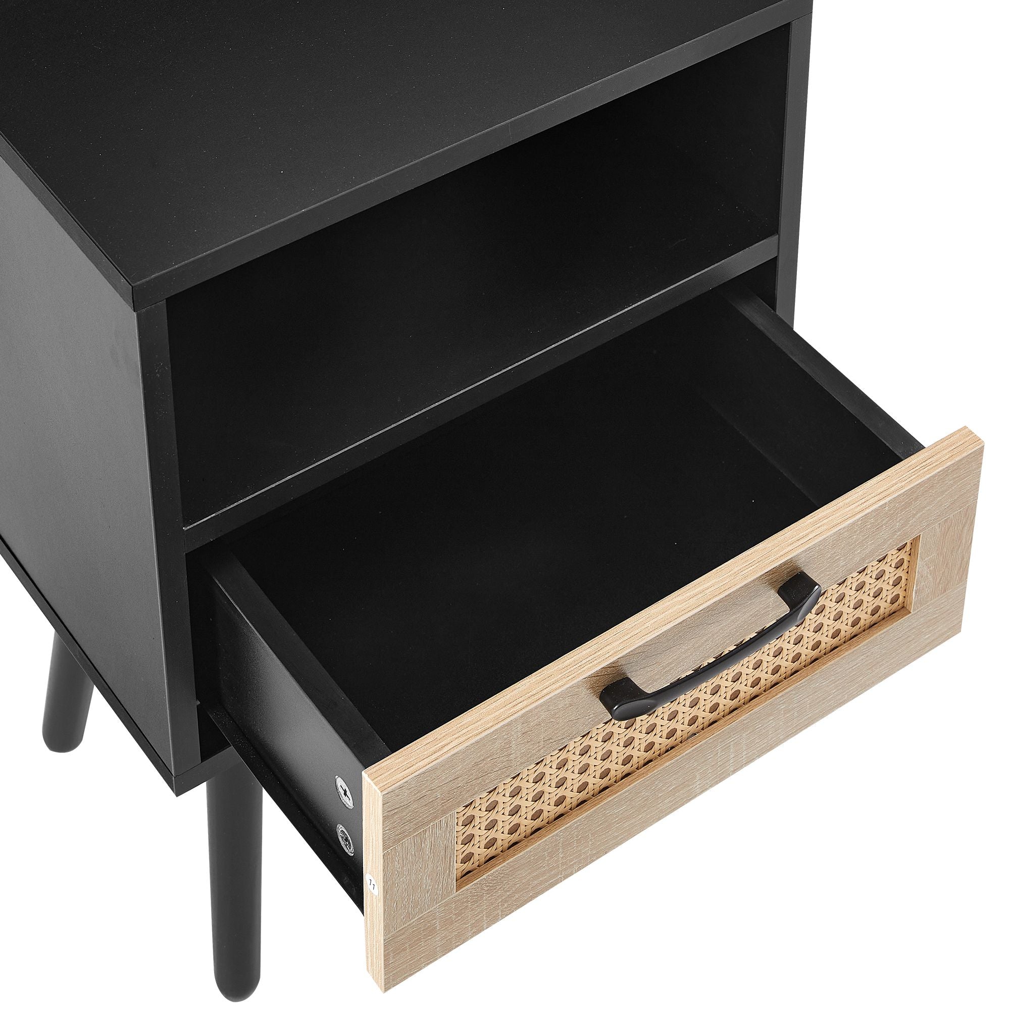 15.75" Rattan End table with drawer and solid wood legs, Modern nightstand, side table for living room, bedroom - Comfortable Living Decor