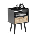 15.75" Rattan End table with drawer and solid wood legs, Modern nightstand, side table for living room, bedroom - Comfortable Living Decor