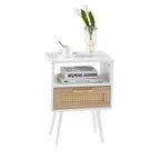 15.75" Rattan End table with drawer and solid wood legs, Modern nightstand, side table for living room, bedroom - Comfortable Living Decor