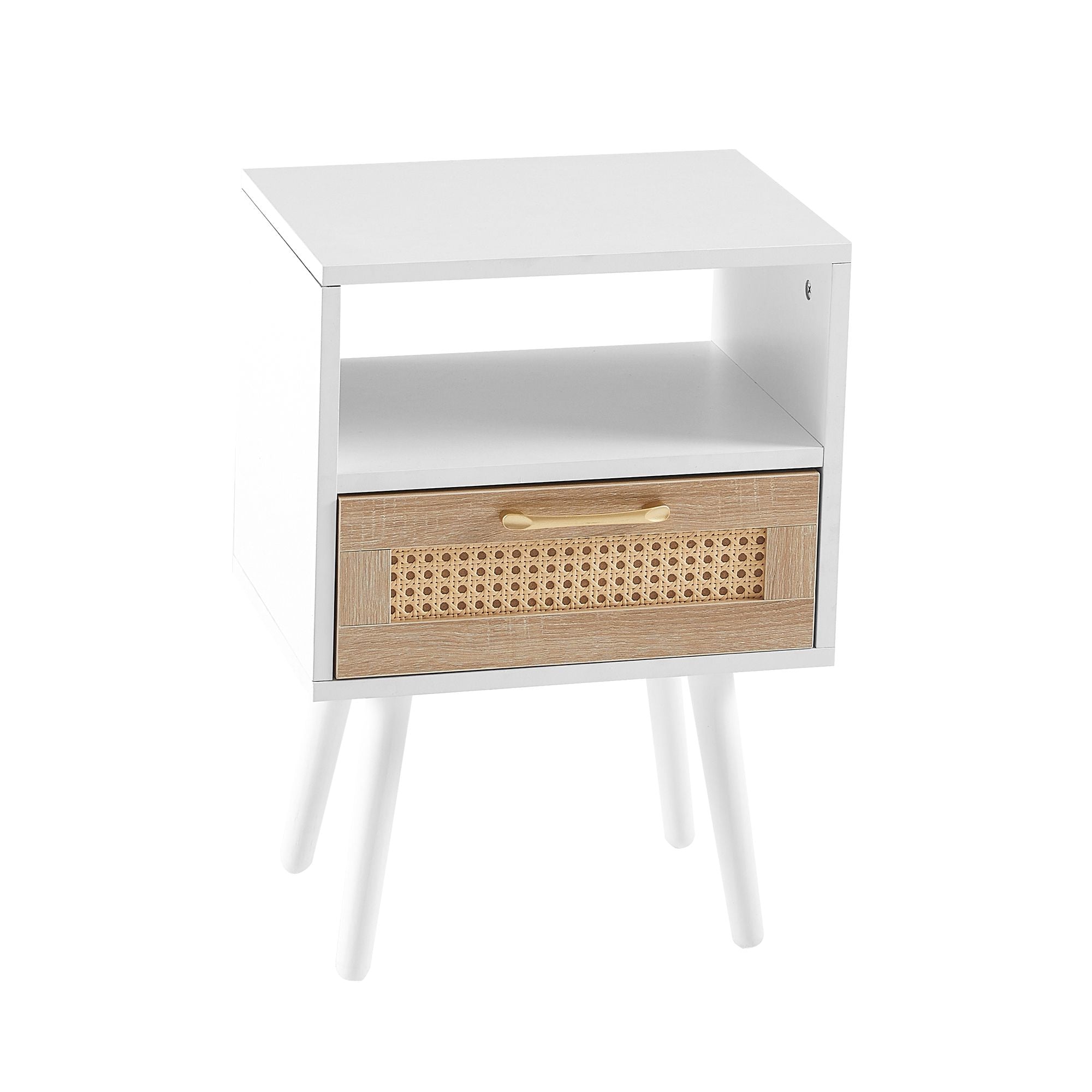 15.75" Rattan End table with drawer and solid wood legs, Modern nightstand, side table for living room, bedroom - Comfortable Living Decor
