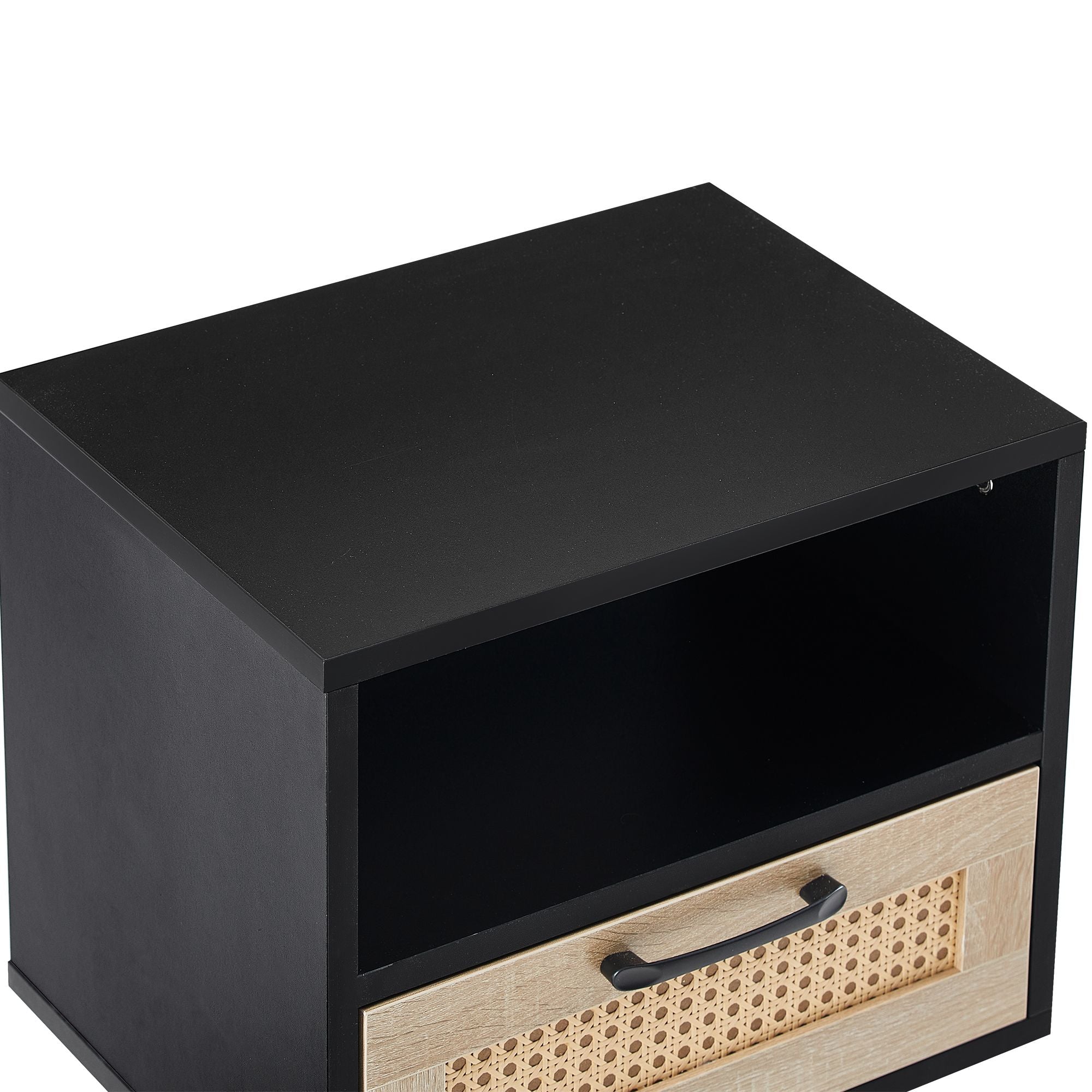 15.75" Rattan End table with drawer and solid wood legs, Modern nightstand, side table for living room, bedroom - Comfortable Living Decor