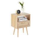 15.75" Rattan End table with drawer and solid wood legs, Modern nightstand, side table for living room, bedroom - Comfortable Living Decor