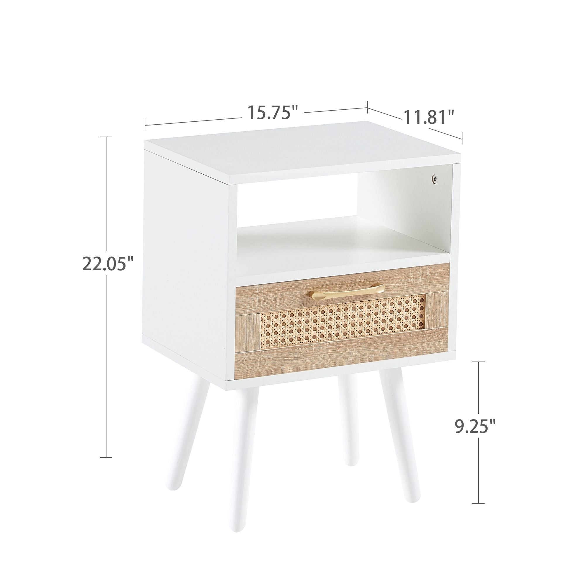15.75" Rattan End table with drawer and solid wood legs, Modern nightstand, side table for living room, bedroom - Comfortable Living Decor