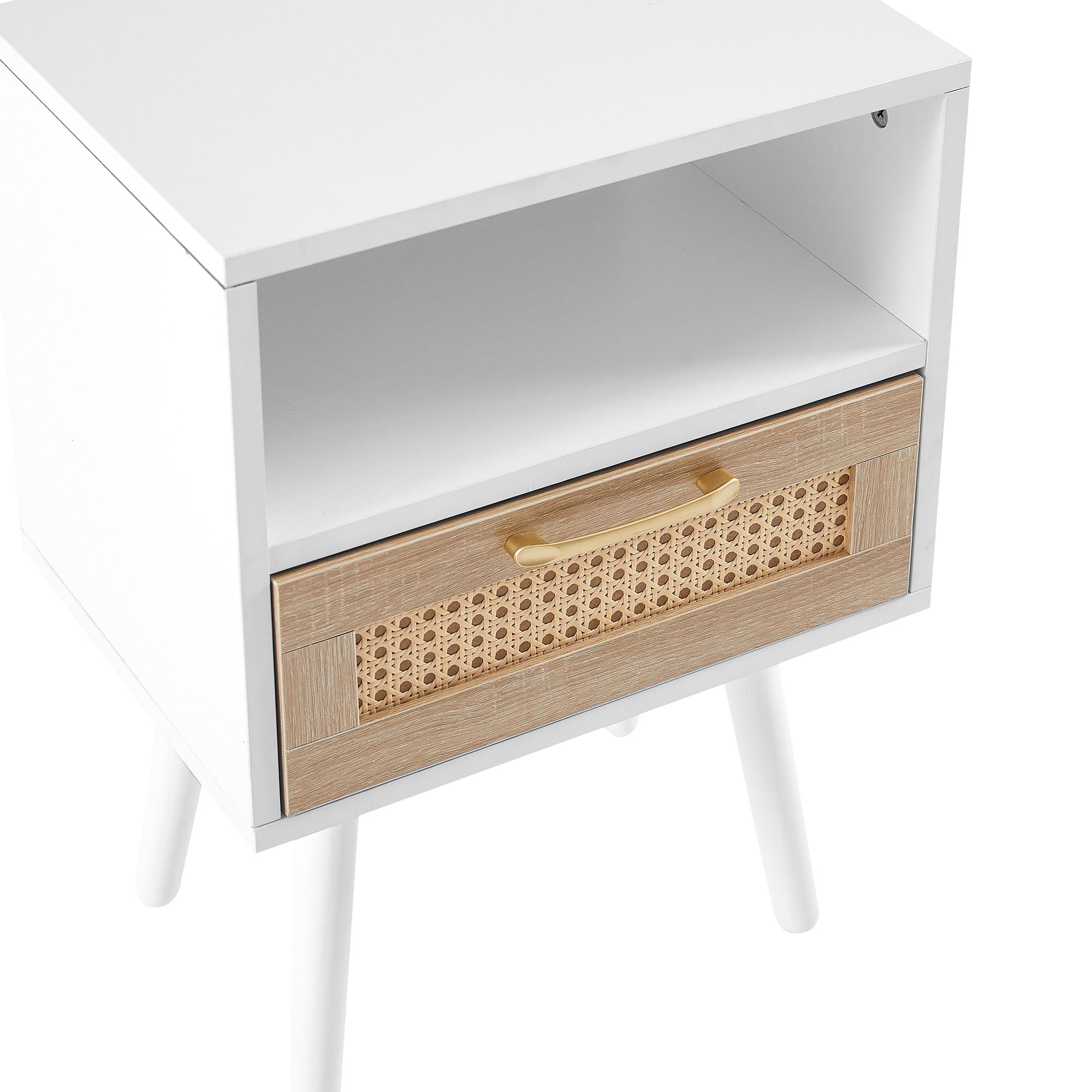 15.75" Rattan End table with drawer and solid wood legs, Modern nightstand, side table for living room, bedroom - Comfortable Living Decor