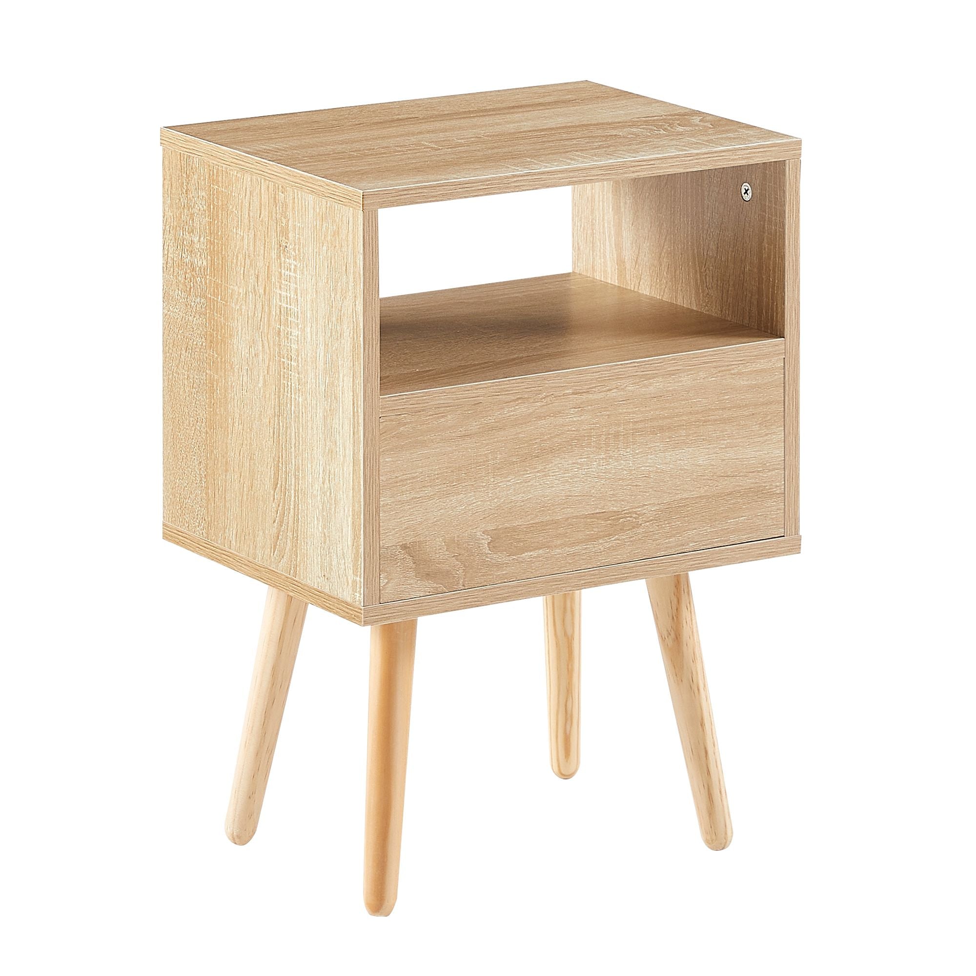 15.75" Rattan End table with drawer and solid wood legs, Modern nightstand, side table for living room, bedroom - Comfortable Living Decor