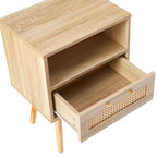 15.75" Rattan End table with drawer and solid wood legs, Modern nightstand, side table for living room, bedroom - Comfortable Living Decor