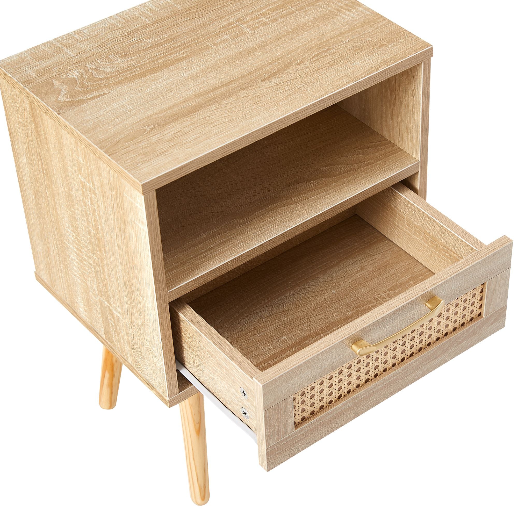 15.75" Rattan End table with drawer and solid wood legs, Modern nightstand, side table for living room, bedroom - Comfortable Living Decor