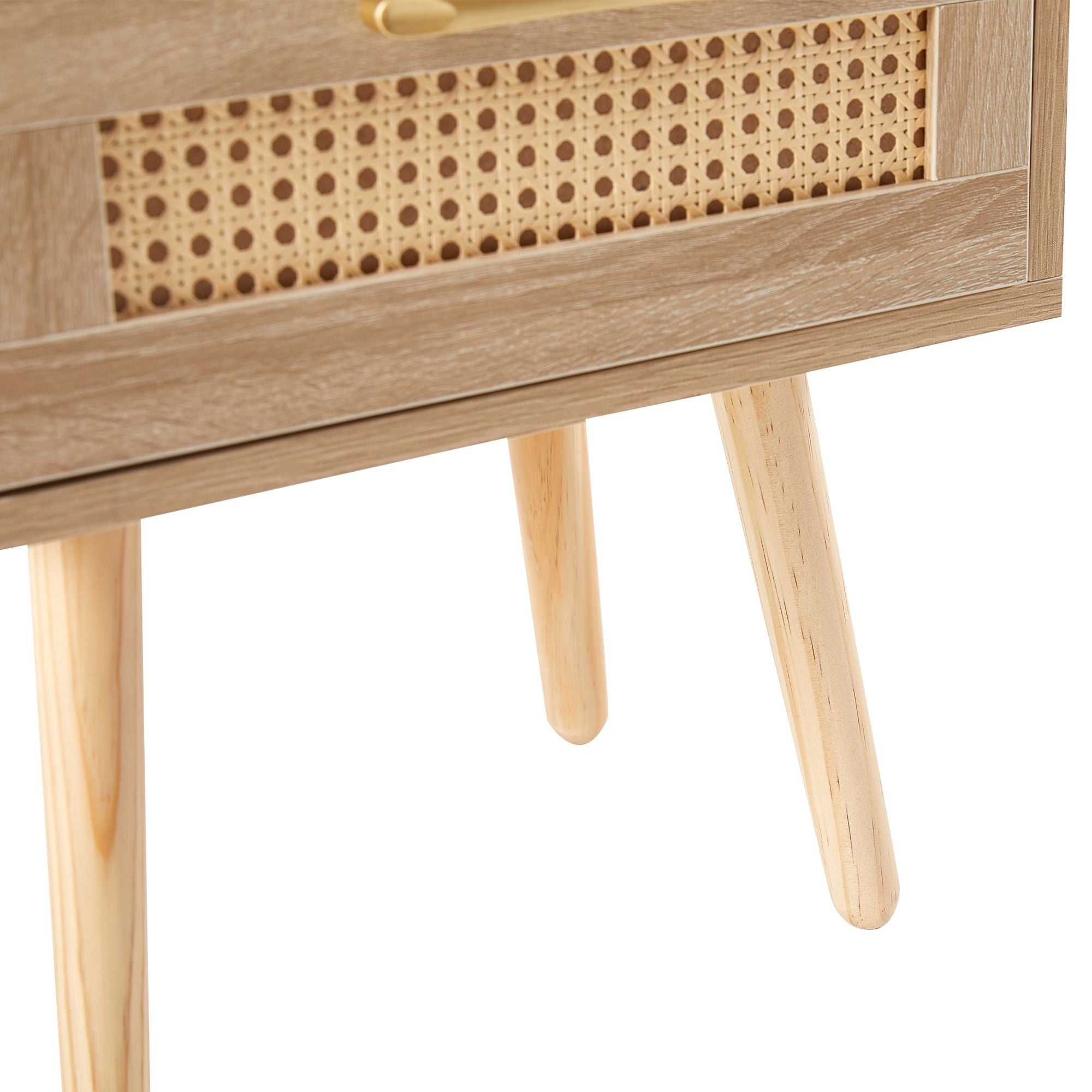 15.75" Rattan End table with drawer and solid wood legs, Modern nightstand, side table for living room, bedroom - Comfortable Living Decor