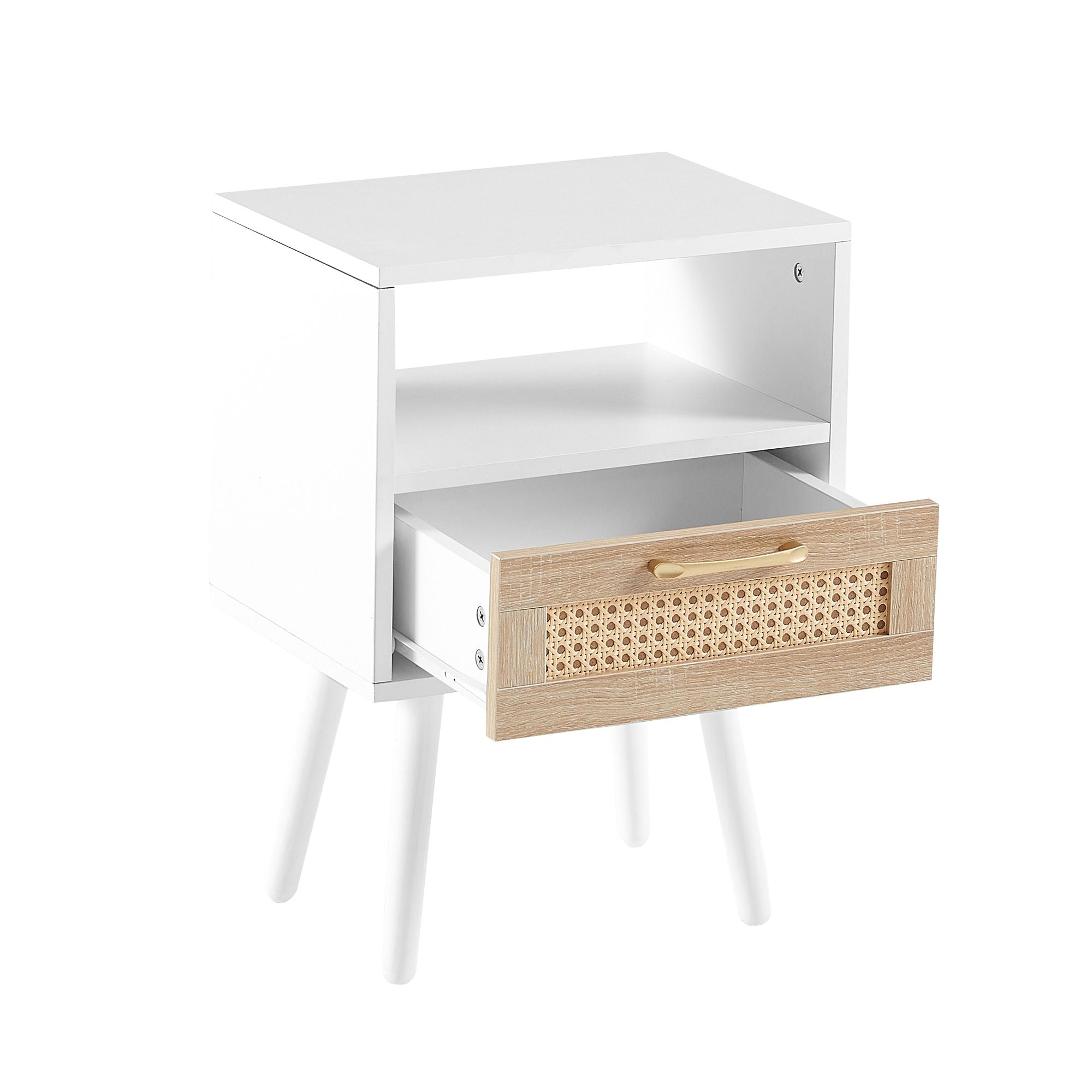 15.75" Rattan End table with drawer and solid wood legs, Modern nightstand, side table for living room, bedroom - Comfortable Living Decor