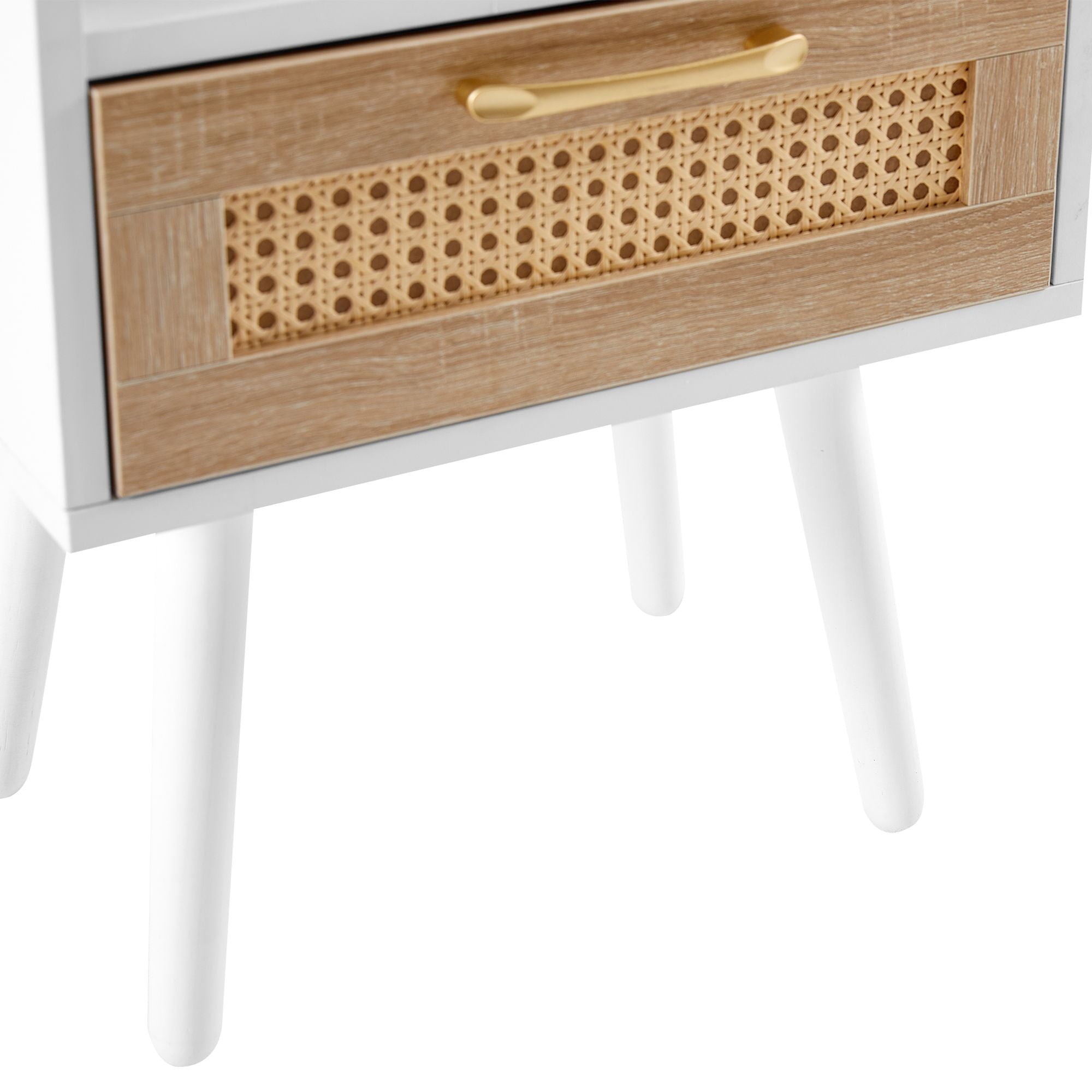 15.75" Rattan End table with drawer and solid wood legs, Modern nightstand, side table for living room, bedroom - Comfortable Living Decor