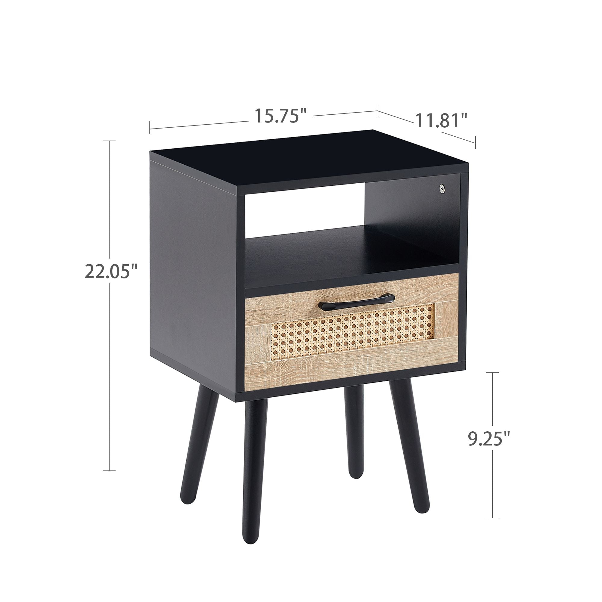 15.75" Rattan End table with drawer and solid wood legs, Modern nightstand, side table for living room, bedroom - Comfortable Living Decor