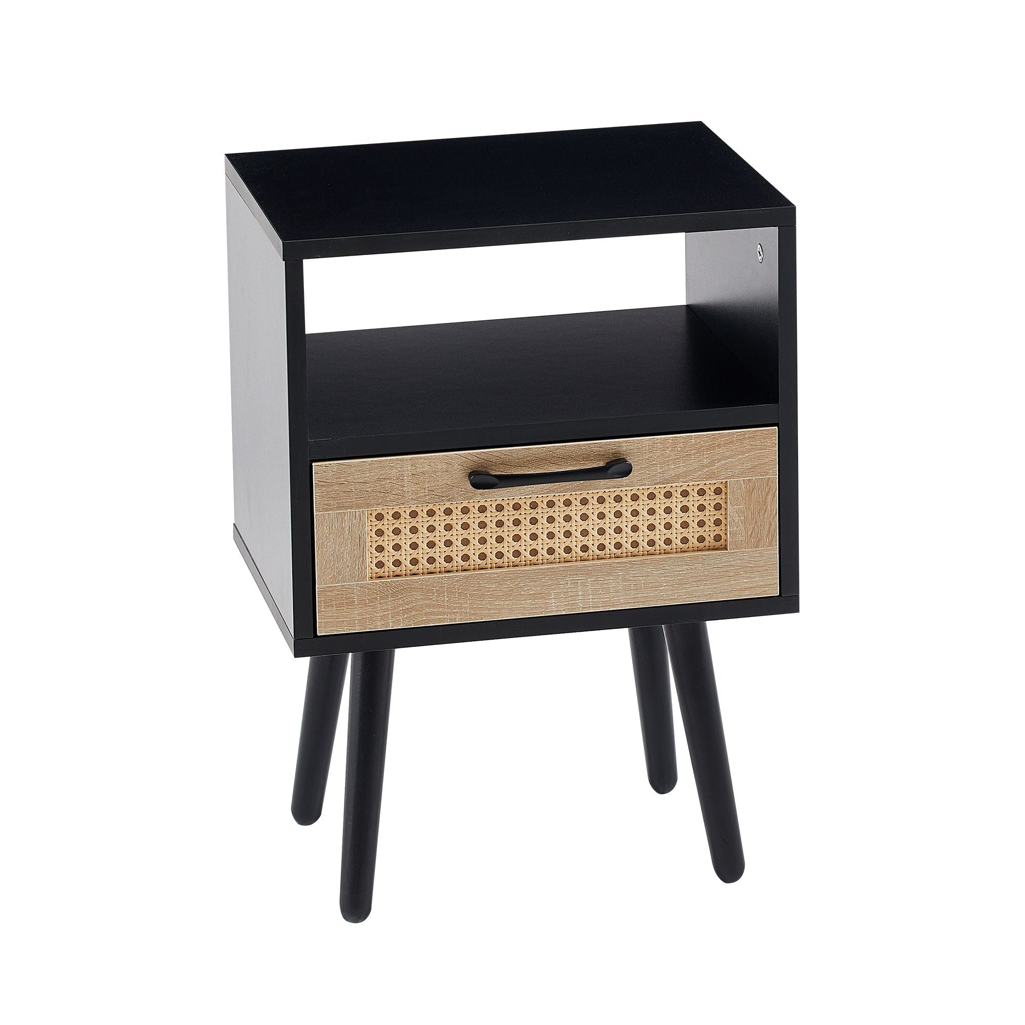 15.75" Rattan End table with drawer and solid wood legs, Modern nightstand, side table for living room, bedroom - Comfortable Living Decor