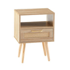 15.75" Rattan End table with drawer and solid wood legs, Modern nightstand, side table for living room, bedroom - Comfortable Living Decor