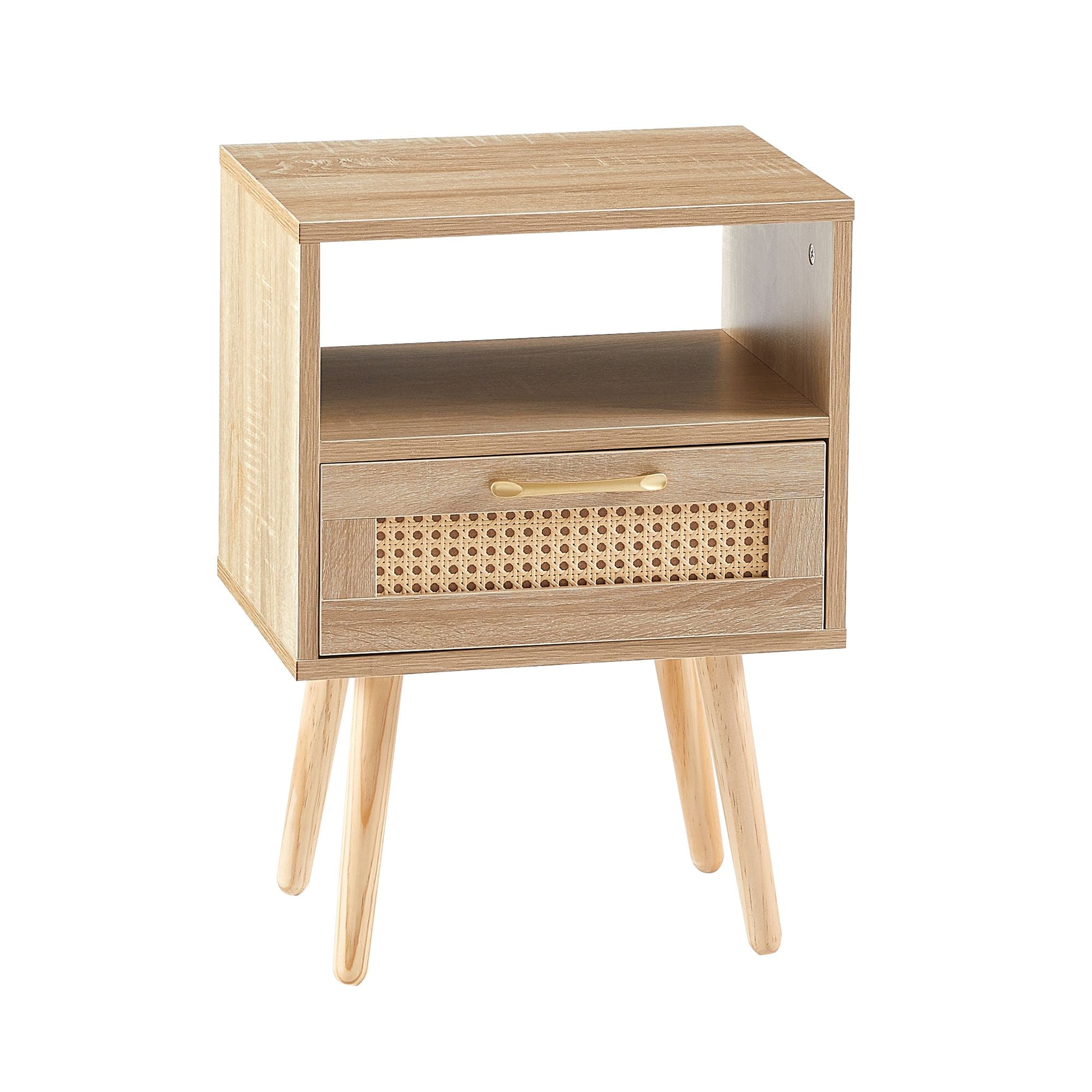 15.75" Rattan End table with drawer and solid wood legs, Modern nightstand, side table for living room, bedroom - Comfortable Living Decor