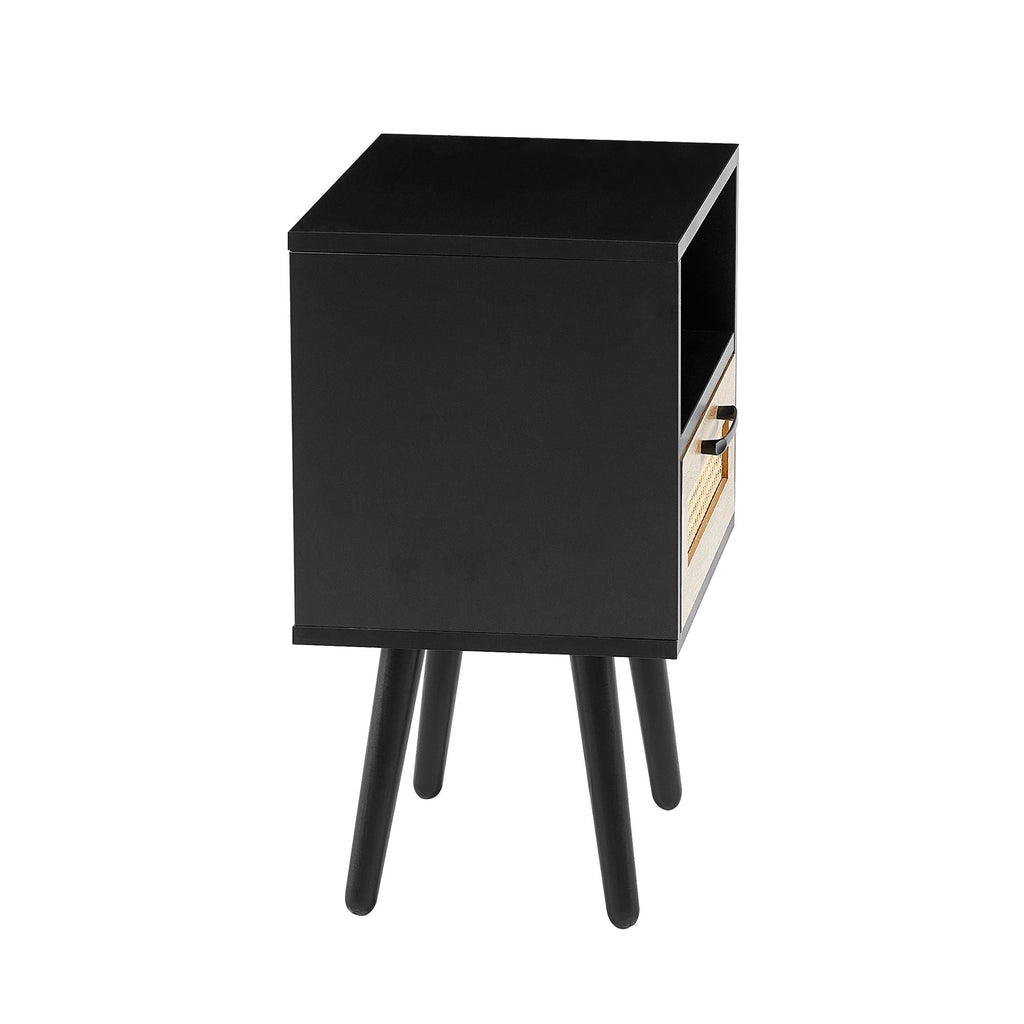 15.75" Rattan End table with drawer and solid wood legs, Modern nightstand, side table for living room, bedroom - Comfortable Living Decor