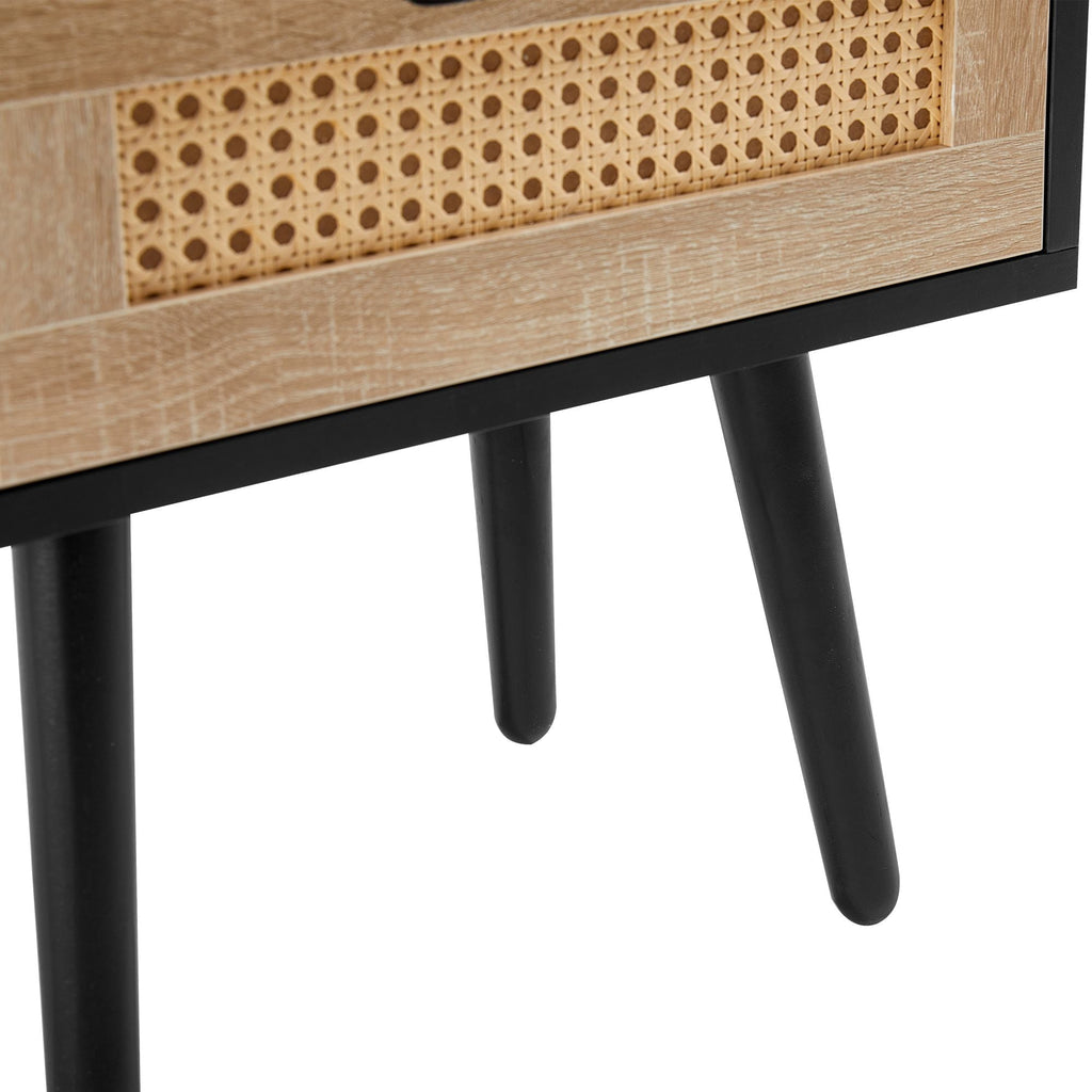 15.75" Rattan End table with drawer and solid wood legs, Modern nightstand, side table for living room, bedroom - Comfortable Living Decor