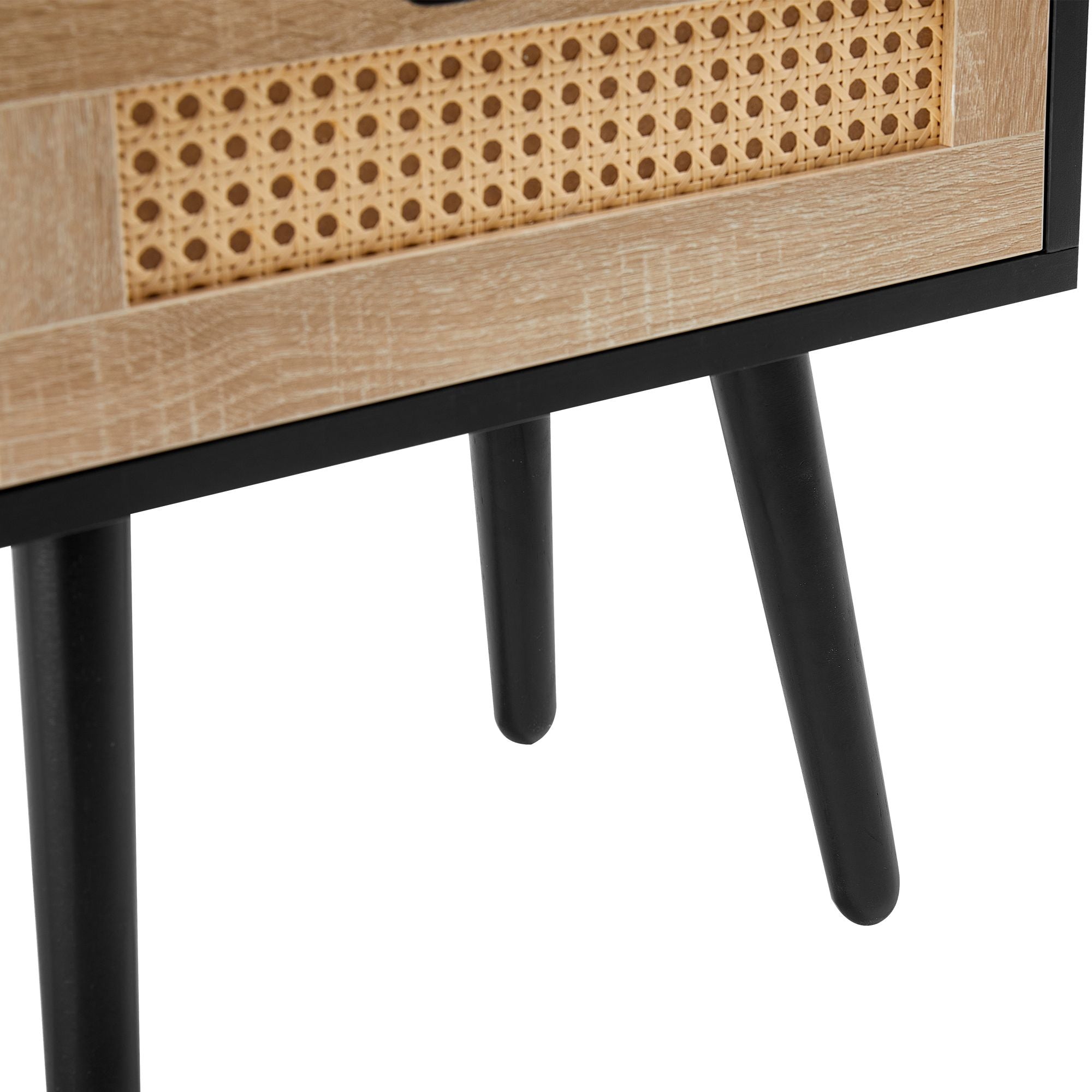 15.75" Rattan End table with drawer and solid wood legs, Modern nightstand, side table for living room, bedroom - Comfortable Living Decor