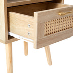 15.75" Rattan End table with drawer and solid wood legs, Modern nightstand, side table for living room, bedroom - Comfortable Living Decor