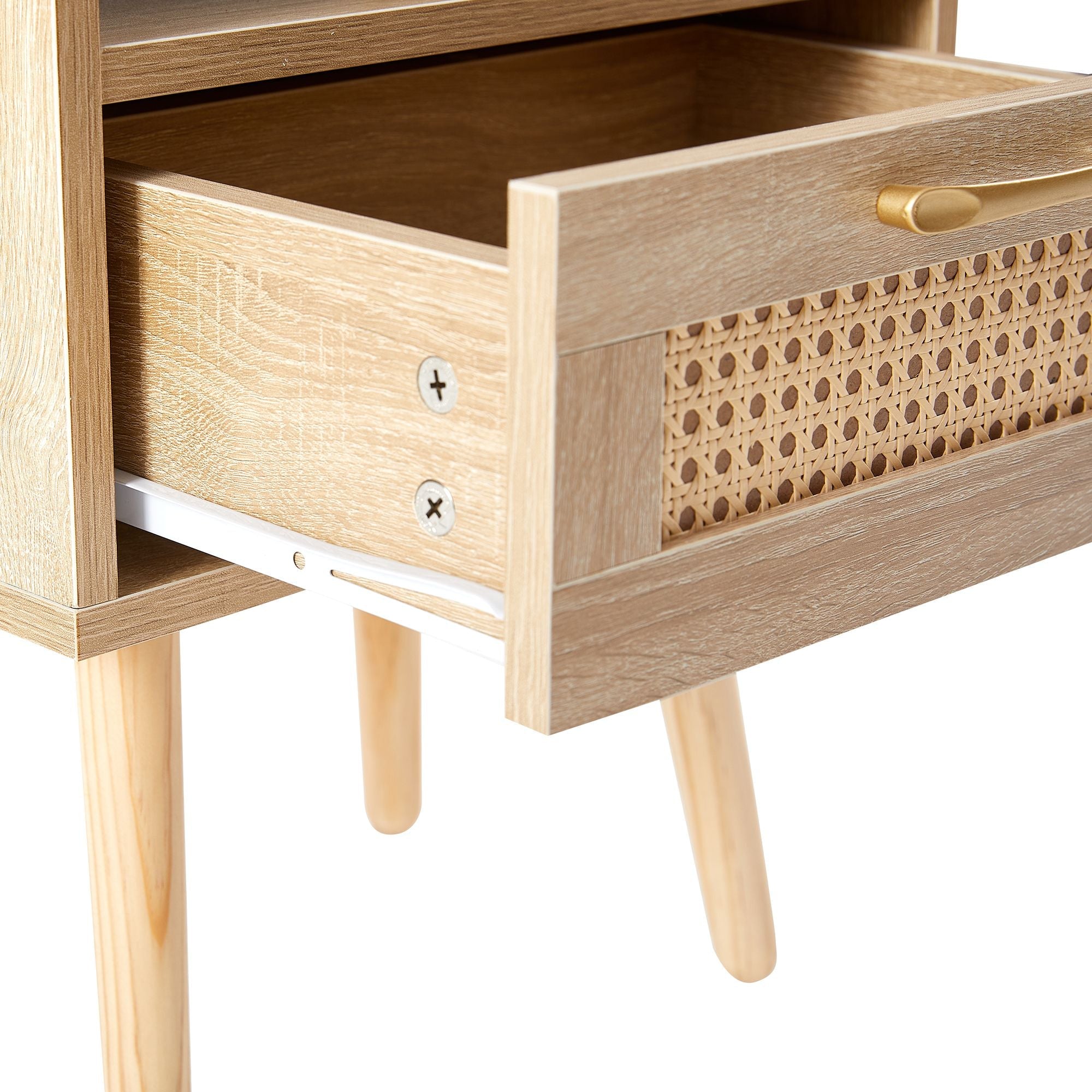 15.75" Rattan End table with drawer and solid wood legs, Modern nightstand, side table for living room, bedroom - Comfortable Living Decor