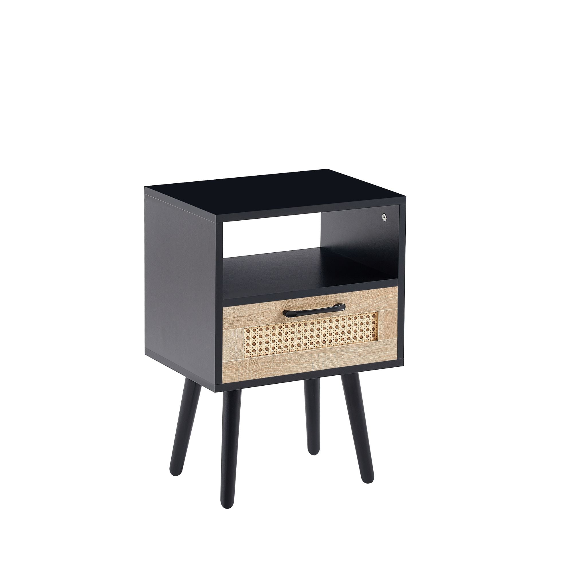 15.75" Rattan End table with drawer and solid wood legs, Modern nightstand, side table for living room, bedroom - Comfortable Living Decor