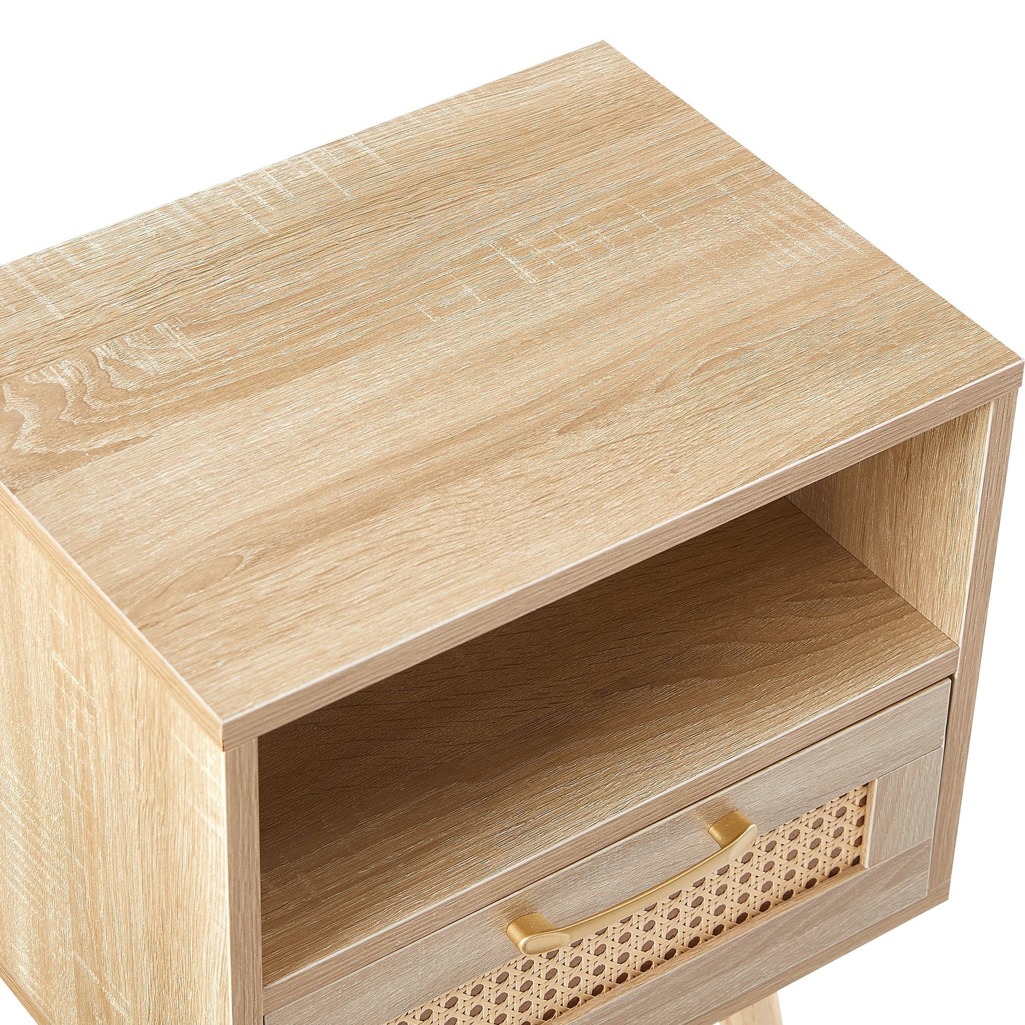 15.75" Rattan End table with drawer and solid wood legs, Modern nightstand, side table for living room, bedroom - Comfortable Living Decor